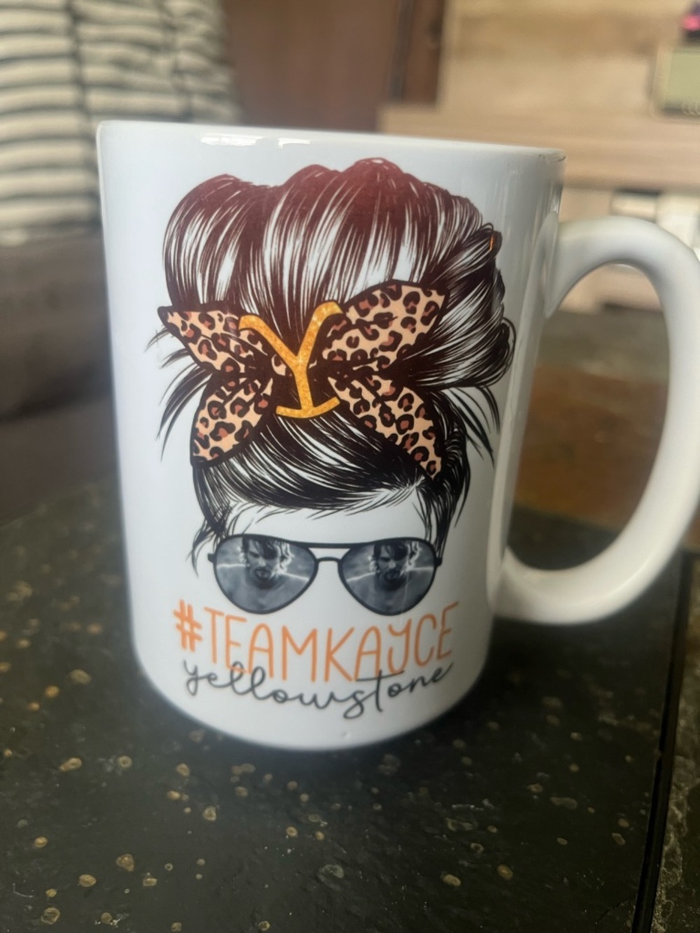 #TEAMKAYCE Yellowstone White Ceramic Mug with Leopard Bow Graphic 16 oz